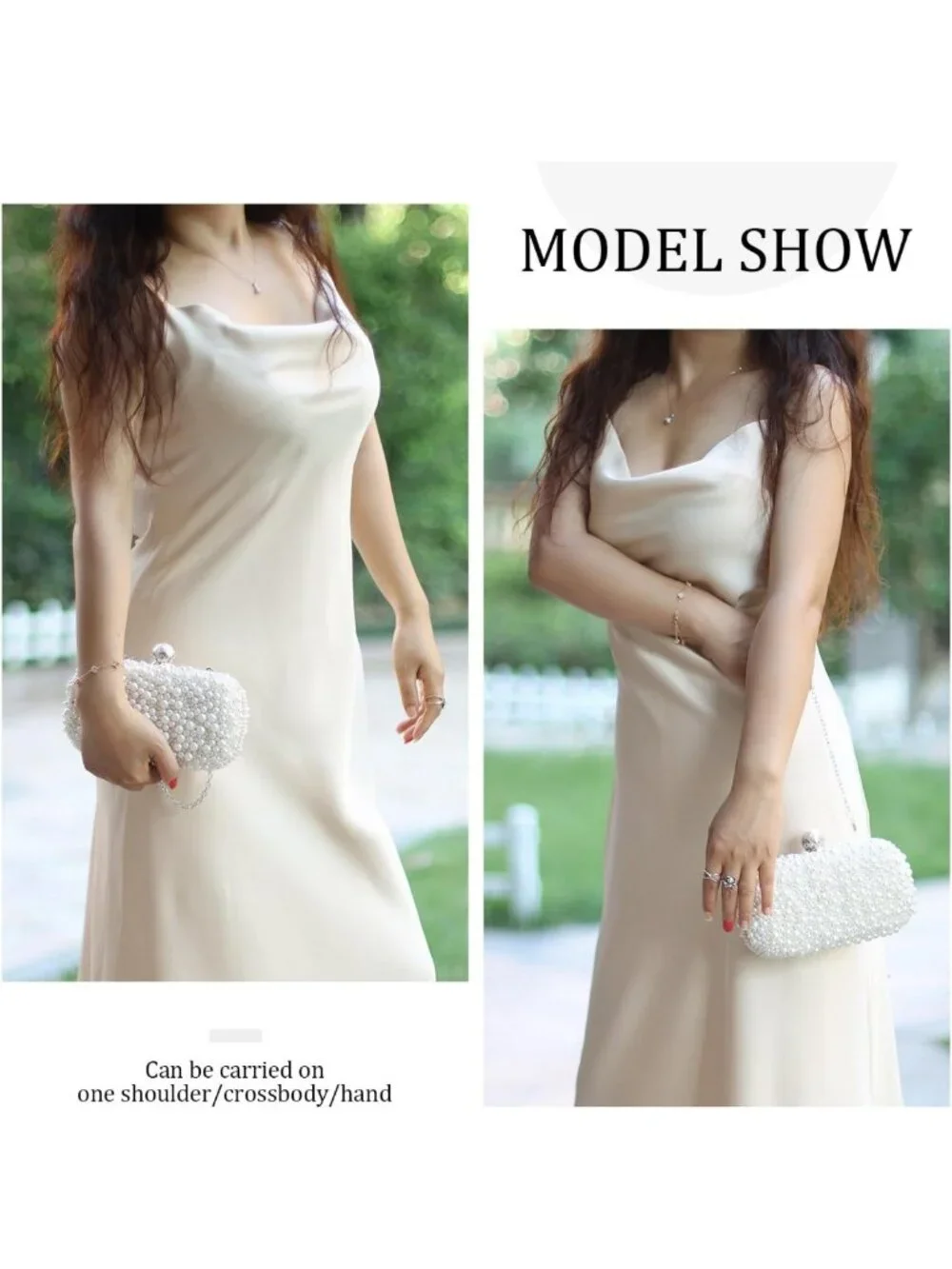Elegant White Pearl Beaded Clutch Purse - Small Bridal Evening Handbag